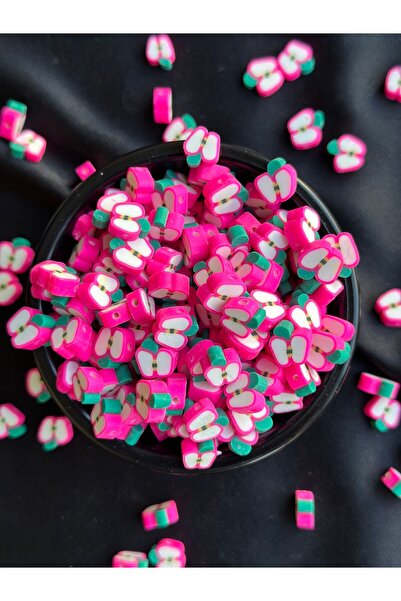 Bijumix Aksesuar 25 Adet 10mm Polimer Kil Fimo Pembe Elma Figürlü Boncuk Takı...