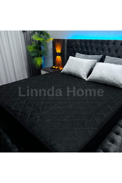 Linnda Home Çift Kişilik Renkli Alez Siyah Kapitone Yatak Koruyucu Fitted Alez Çarşaf