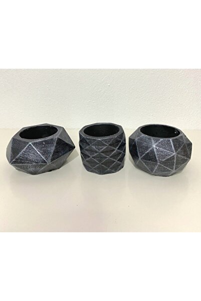 decolight 3'lü Gümüş Eskitme Renk Beton Sukulent Ve Kaktüs Saksı Seti.