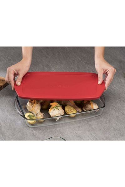 Paşabahçe Borcam Red Lid 2-Piece Rectangular Tray Storage Container