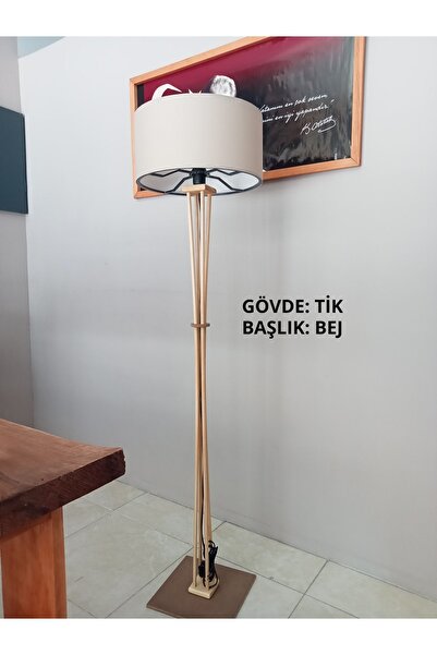 Balsa Dekor Ahşap Lambader Tik- Natural - Doğal- Bej, Köşe Lambası