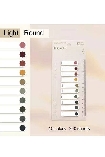 NaSaDAN 200 Sheets - 10 Colors Ruled Earth Tones Point Transparent Adhesive Note Paper Postit