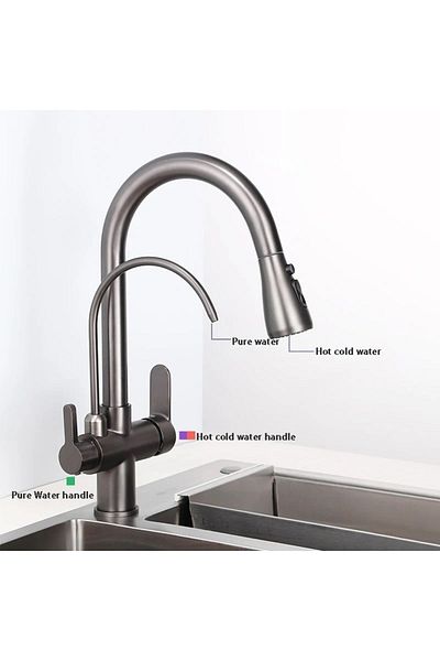 OEM Kitchen Sink Faucet with Dual Flow Water Purification Outlet Anthracite Gray New Model with Fountain 7 Years Warranty