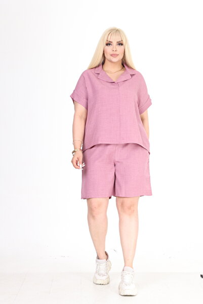 MJORA Linen Plus Size Shorts and Shirts Set