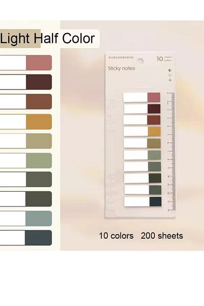 NaSaDAN 10 Colors Ruled Earth Tones Square Sticky Transparent Postit Note Paper 200 Sheets