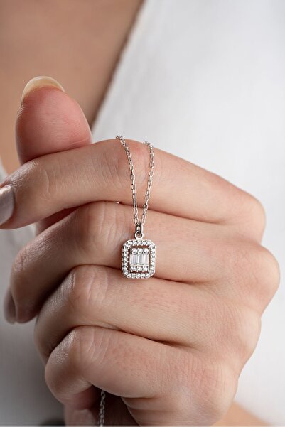 Silvano Jewelry 925 Ayar Gümüş Baget Taşlı Kolye