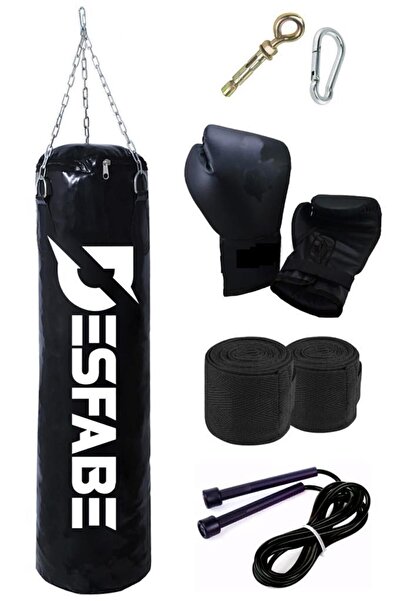 desfabe Boxing Star 70x25 Cm Zincirli Boks Kum Torbası Siyah Aparat Eldiveni Bandaj Ip