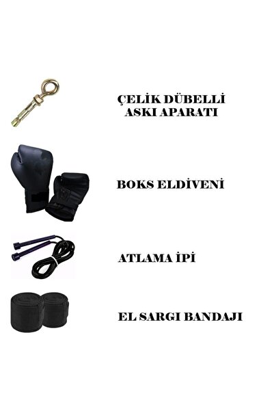desfabe Boxing Star 70x25 Cm Zincirli Boks Kum Torbası Siyah Aparat Eldiveni Bandaj Ip