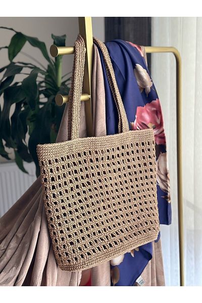 Zeynep Çanta Handmade Knitted - Straw and Openwork Women's Shoulder and Beach Bag