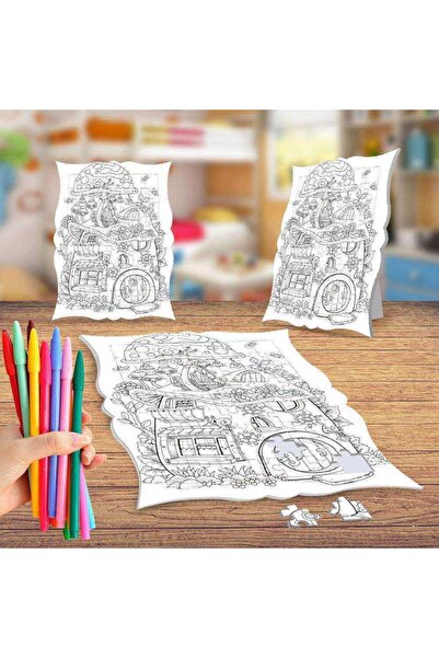 Genel Markalar Ağaç Ev Manzarası Boyama Puzzle Tablo Çocuk Eğitici Yapboz