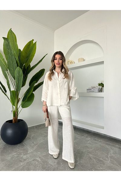 Fashionbox BeiGe Colored Women's Shirt and Trousers Set