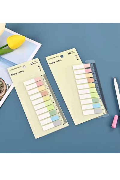 NaSaDAN 10 Colors Ruled Pastel Tones Square Sticky Transparent Postit Note Paper 200 Sheets