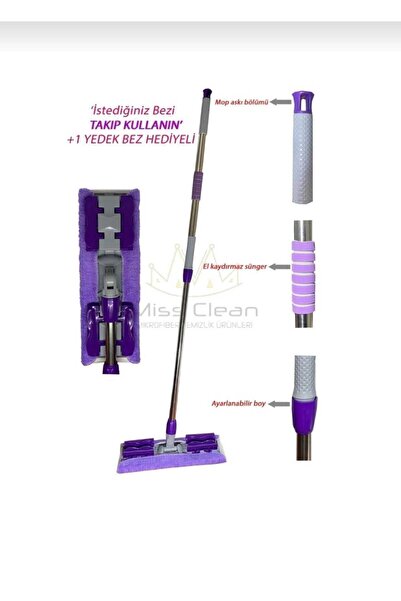 alltheclean MissClean ( 1 Adet Yedek Bez Hediyeli ) Yer Mopu Fayans Duvar Yüz...
