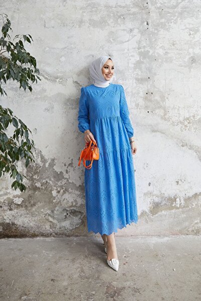 She Olive Φόρεμα Guipure Hijab-μπλε
