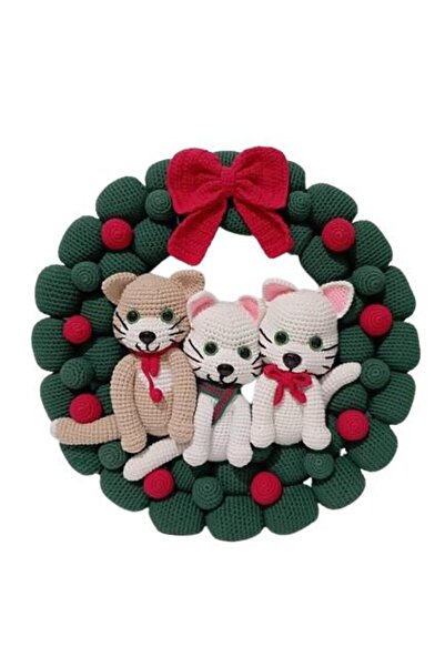 OYUNCAKPARK Kedili Kapı Süsü Amigurumi Organik Oyuncak