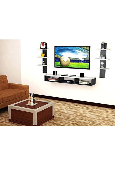 Modern home Modern Wall-Mounted TV Shelf with Storage Black And White