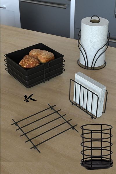 KARTEYA 5-Piece Serving Set Bread Basket Towel Holder Napkin Holder Trivet Spoon Holder Bread Dish
