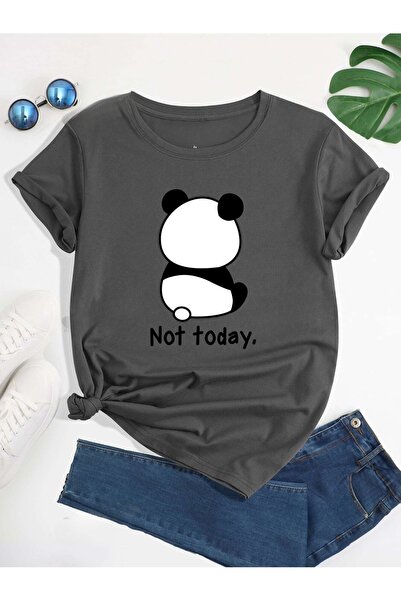 over head oh Dimljena ženska Oversize kroj Panda Štampano T-shirt - Ne danas