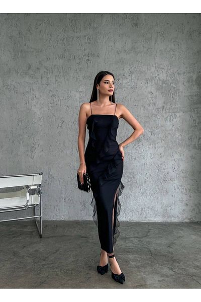 mafdress Βραδινό φόρεμα με μαύρο βολάν