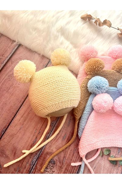 seraskids Hand Knitted Ecru Baby Pompom Hat