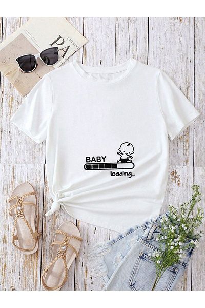 ARKA CREATIVE Ανοιχτό λευκό μπλουζάκι εγκυμοσύνης Oversize - Baby Loading Printed