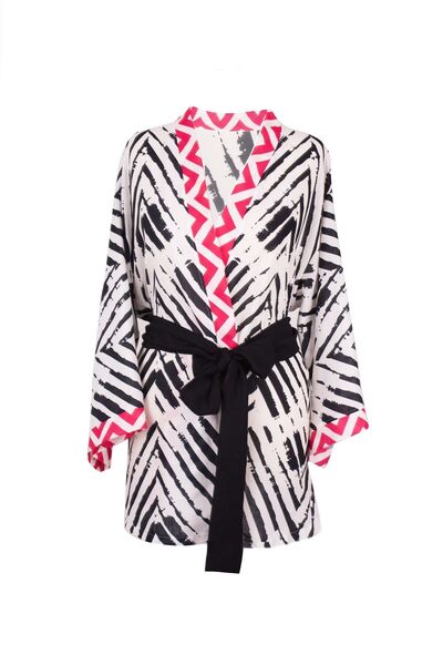 Triaura Black Pink Kimono Keten Kaftan/plaj Elbisesi/sabahlık