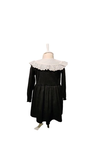 Mininaf Dress Long Sleeve Girls' Flower Embroidery Collar Red penba Black Green Velvet Fabric Girls'