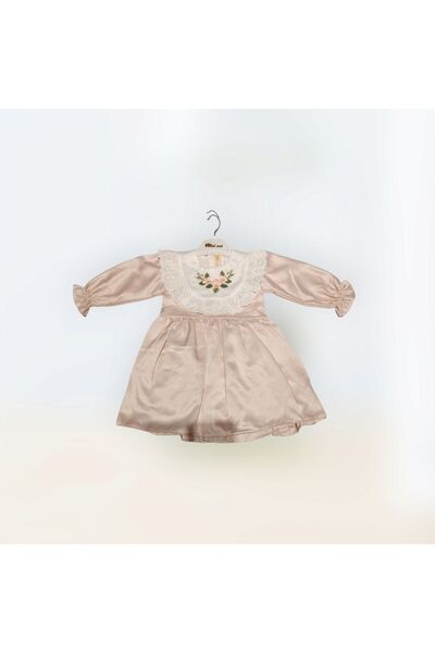 Mininaf flower embroidery scallop collar cotton satin children's dress