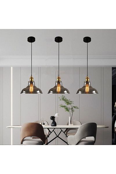 RİOLİGHT Rustic, Retro, Vintage Smoked 1Xe27 Single Glass Pendant Chandelier Diameter: 28cm Note: Price Is