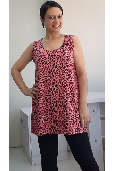 Mertcan Butik Black Leopard Patterned Coral Combed Cotton Viscose T-shirt - Thick Straps