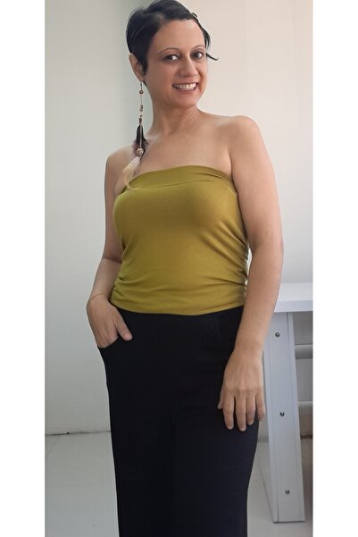 Mertcan Butik Olive Strapless Tank Top T-shirt - Oil Green