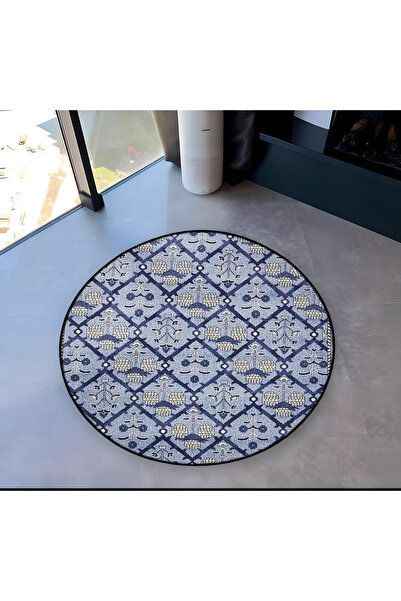 Rugs Modern Halı سجادة ميرا مستديرة باللون الأزرق الداكن والأبيض منسوجة بنمط ...