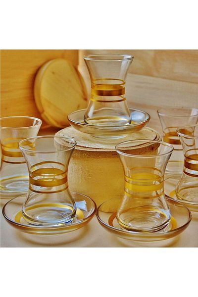 Paşabahçe Eleven Decor Gilded Thin Waisted Tea Set 12 Pieces