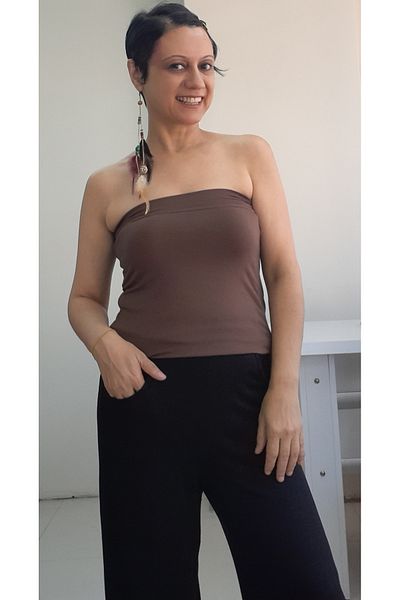 Mertcan Butik Brown Strapless Light Badi Athlete T-shirt