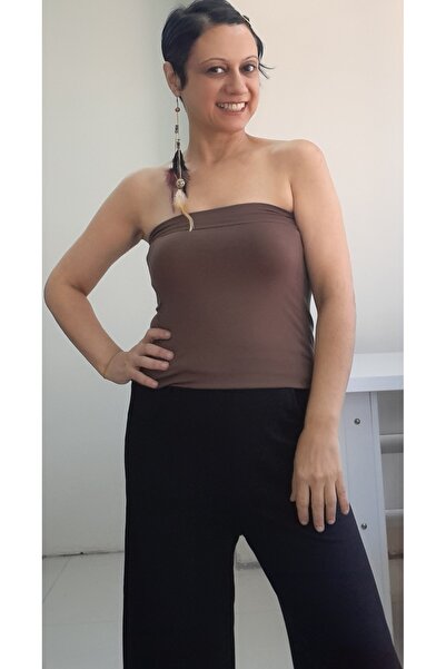 Mertcan Butik Brown Strapless Light Badi Athlete T-shirt