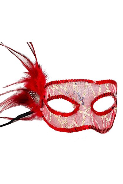 Vipfoni 23x12 cm Party Mask - Side Feather and Flake Sequin Embroidered