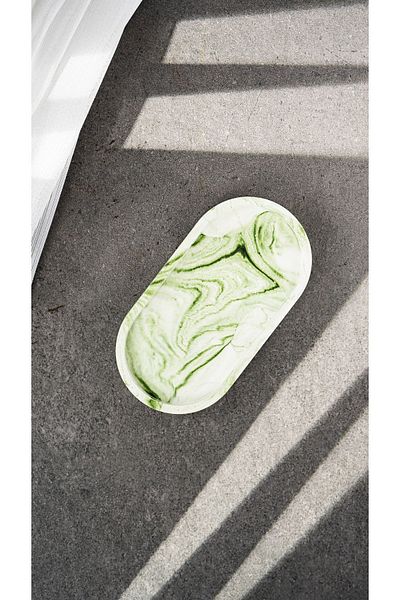 Miselyumco Decorative Marble Look Green Concrete Candle, Jewelry and Flower Pot Base Oval Tray