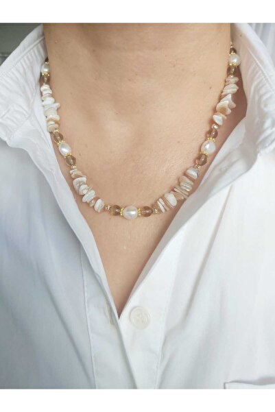 DEVİ fashion قلادة بتصميم حجر اللؤلؤ الطبيعي 45 سم