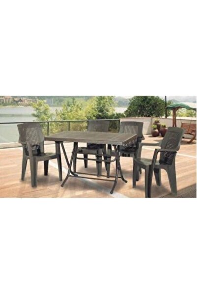 NetBazaars Acı Kahve Plastik Katlanır Masa 70x120 cm ve  Gold Plastik Sandaly...