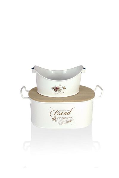 EVSTYLE White Double Bread Bowl - Boat Bread Bowl with Wooden Lid