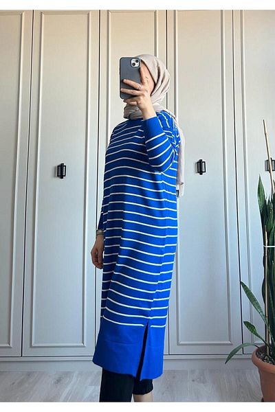 deywearst Ριγέ Hijab Μπλούζα S-XL