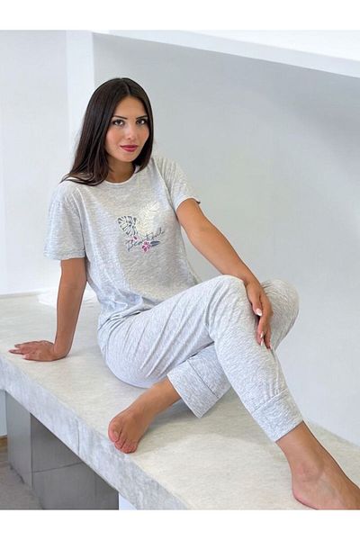 sleeproom Short Combed Cotton Sleeve Summer Pajama Set