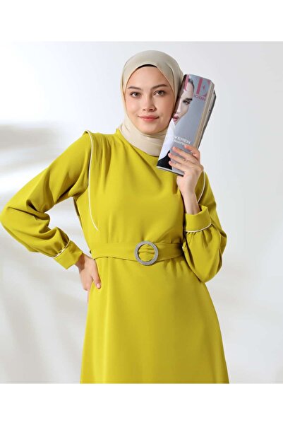 SHİROSA Μακρύ γυναικείο φόρεμα με χιτζάμπ - Επένδυση με απολέτα, ενδιάμεσο διαχωριστικό κομμάτι, λεπτομέρεια με ζώνη