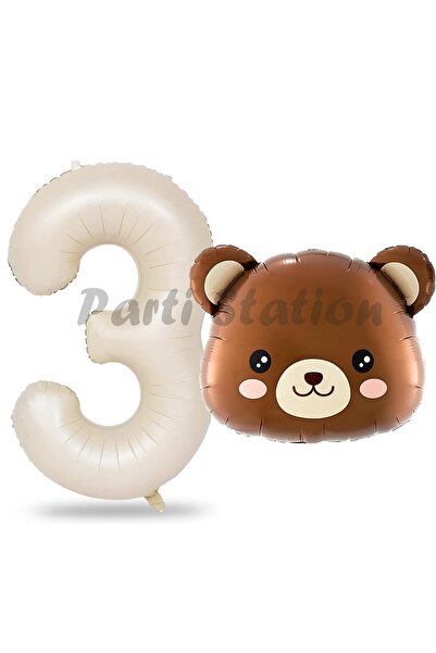 Parti Station مجموعة بالونات رأس الدب اللطيفة لعمر 3 سنوات - مفهوم الغابات، ر...