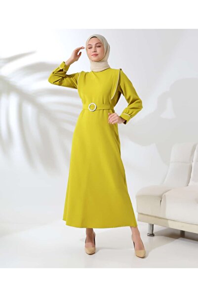 SHİROSA Μακρύ γυναικείο φόρεμα με χιτζάμπ - Επένδυση με απολέτα, ενδιάμεσο διαχωριστικό κομμάτι, λεπτομέρεια με ζώνη