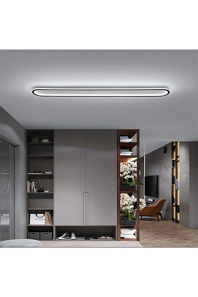 CATLUZ 120x16cm Anthracite Oval Controlled Lamp - 3 Light Colors Led Ceiling, Chandelier, Modern Lighting