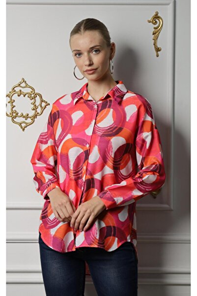 BUUFUU قميص فيسكوز نسائي مطبوع بأكمام طويلة