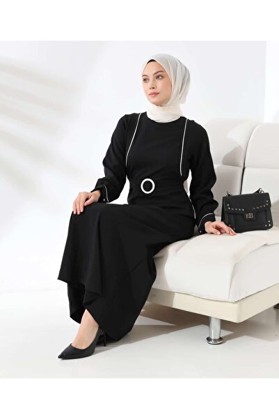 SHİROSA فستان نسائي طويل حجاب - كتاف، أنابيب متوسطة، تفاصيل حزام