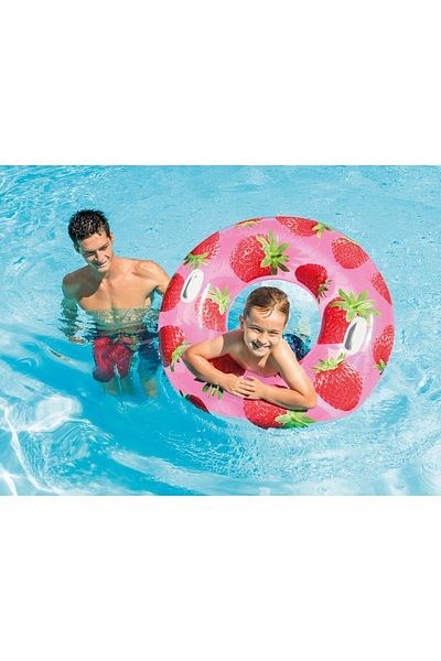 Intex 107 Cm Strawberry Bagel with Holder - Inflatable Patterned Sea, Fruit and Pool Bagel
