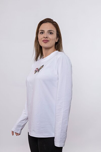 DESCRİBE Kadın Beyaz Uzun Kollu Baskılı Tshırt